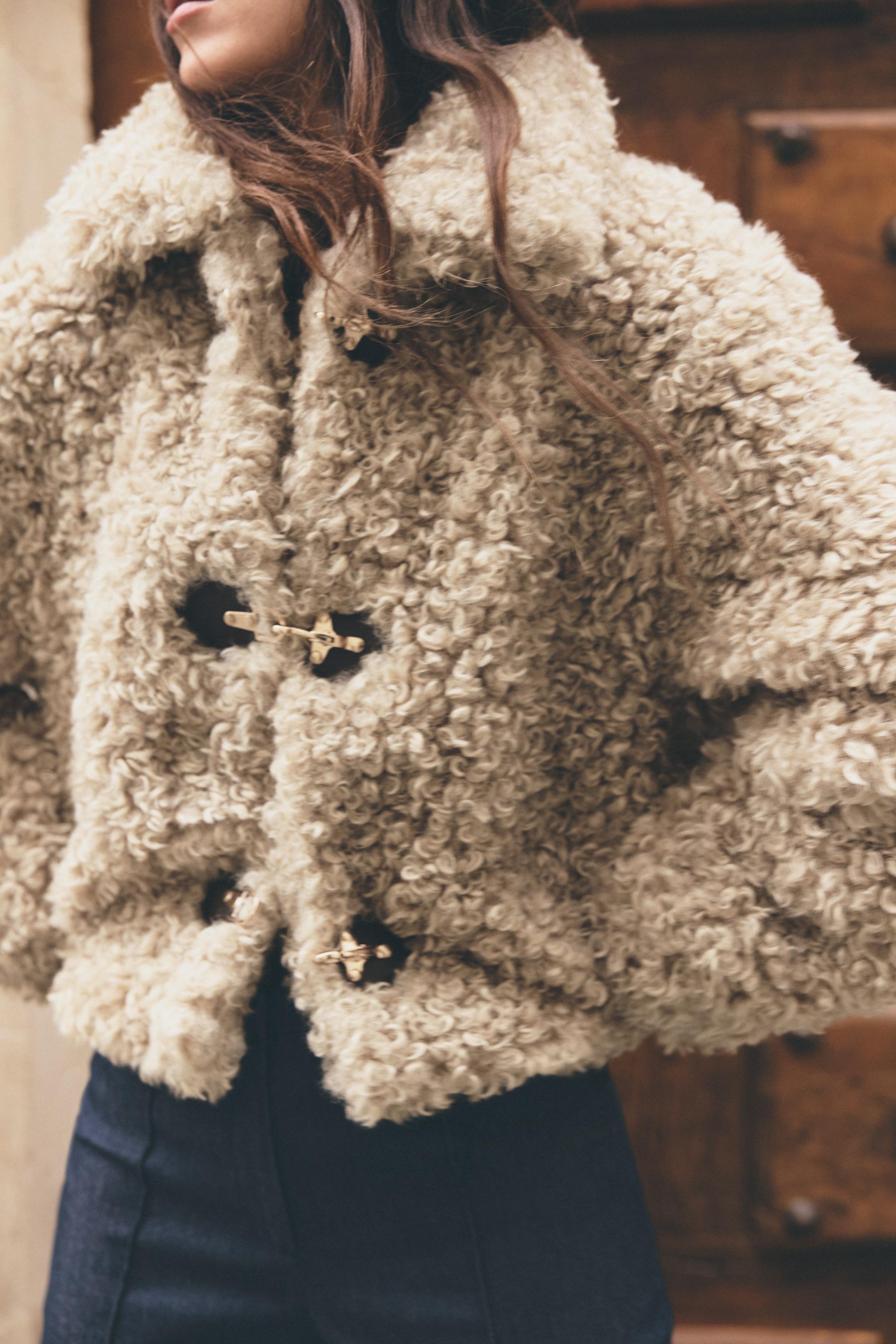 Elavine Teddy bunda | Béžová falešná kožešina zimní kabát s kapucí