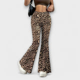 Leopard bootcut kalhoty