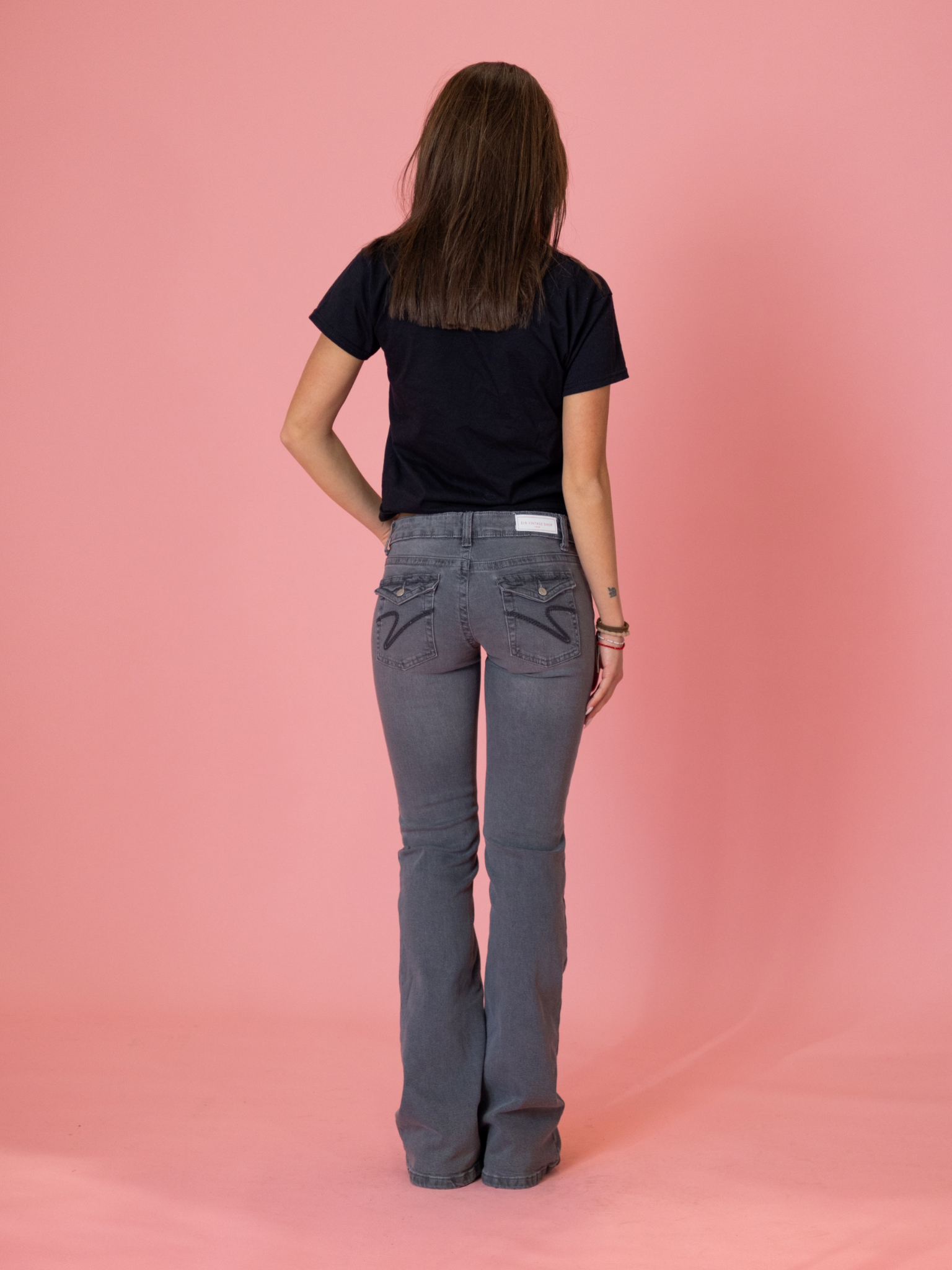 HANNAH Ultra Low Bootcut Džíny - Tmavě šedé