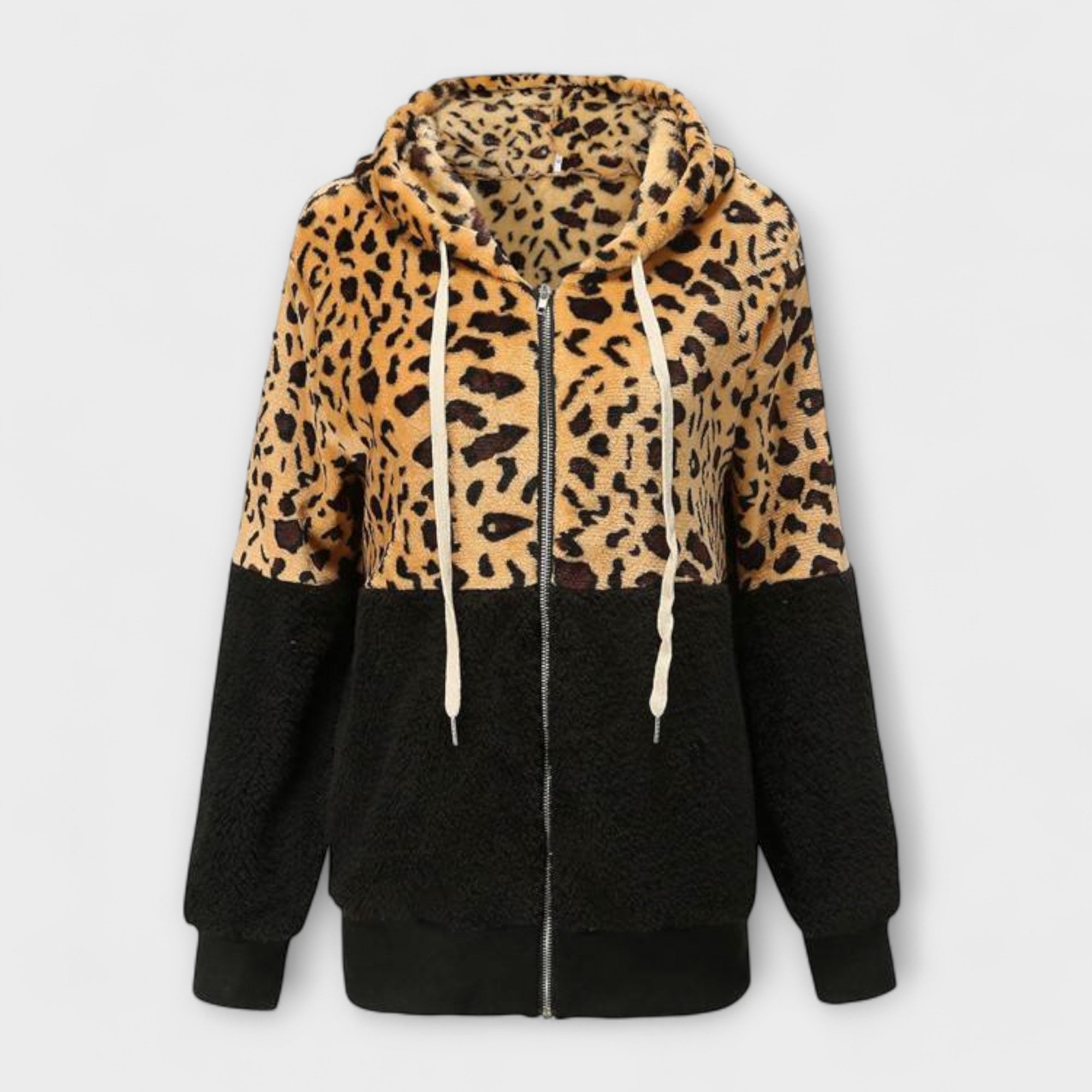 Lea - Fleecová mikina s kapucí a leopardím vzorem
