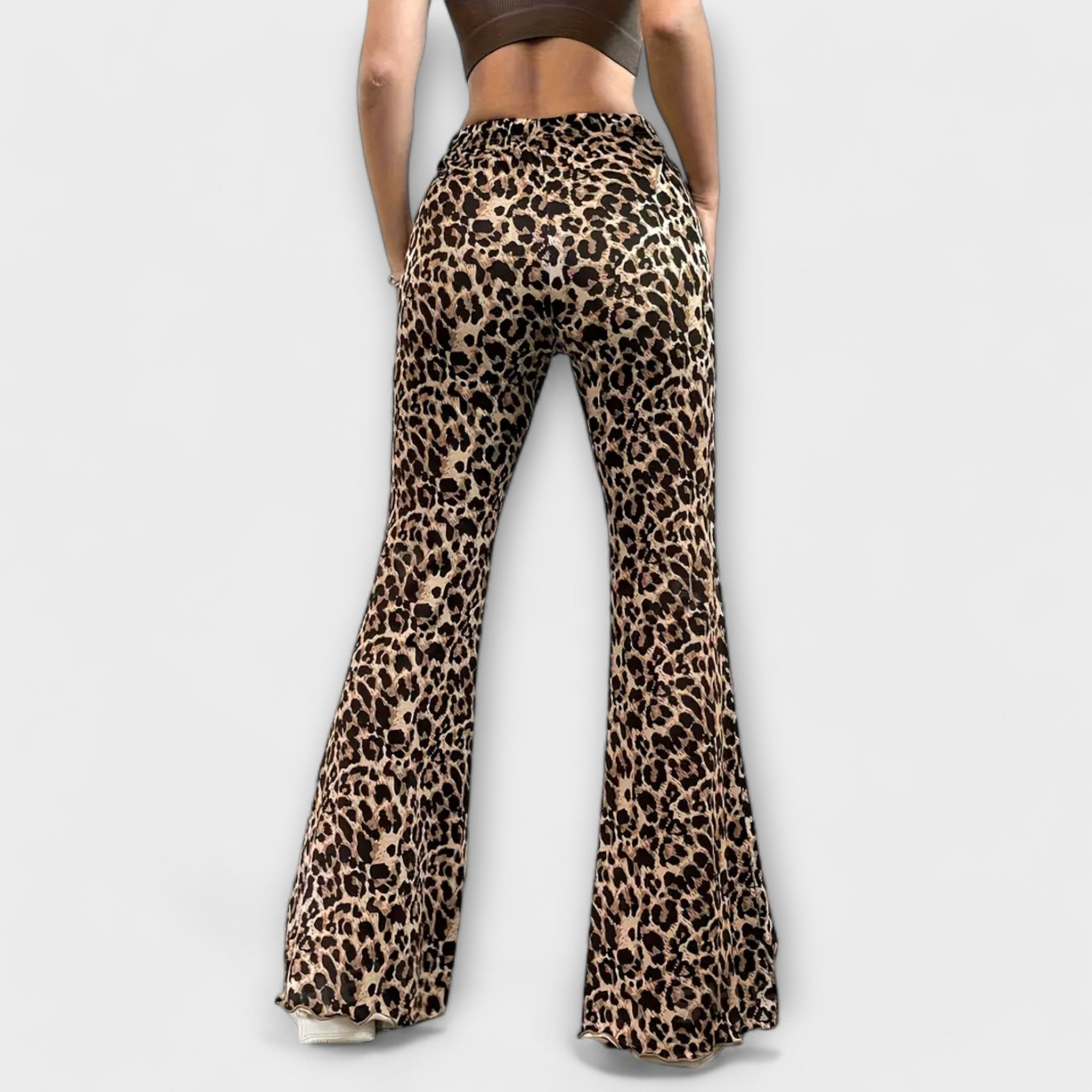 Leopard bootcut kalhoty