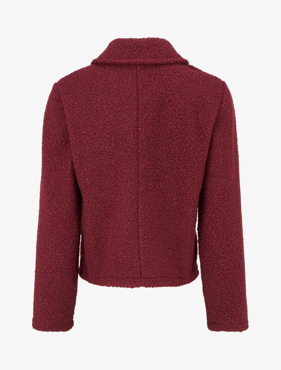 Krátká bunda s efektem boucle vlny - Bordeaux
