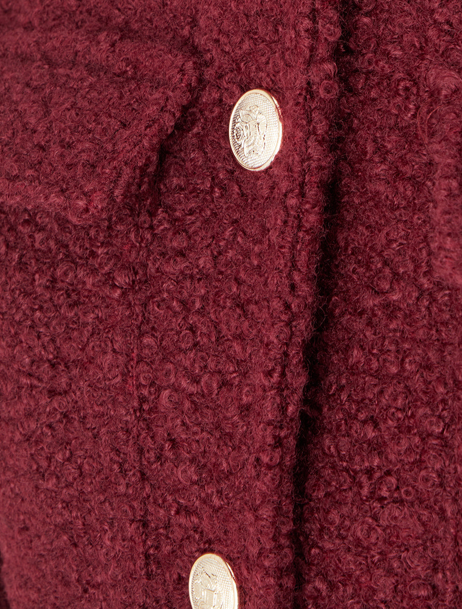 Krátká bunda s efektem boucle vlny - Bordeaux