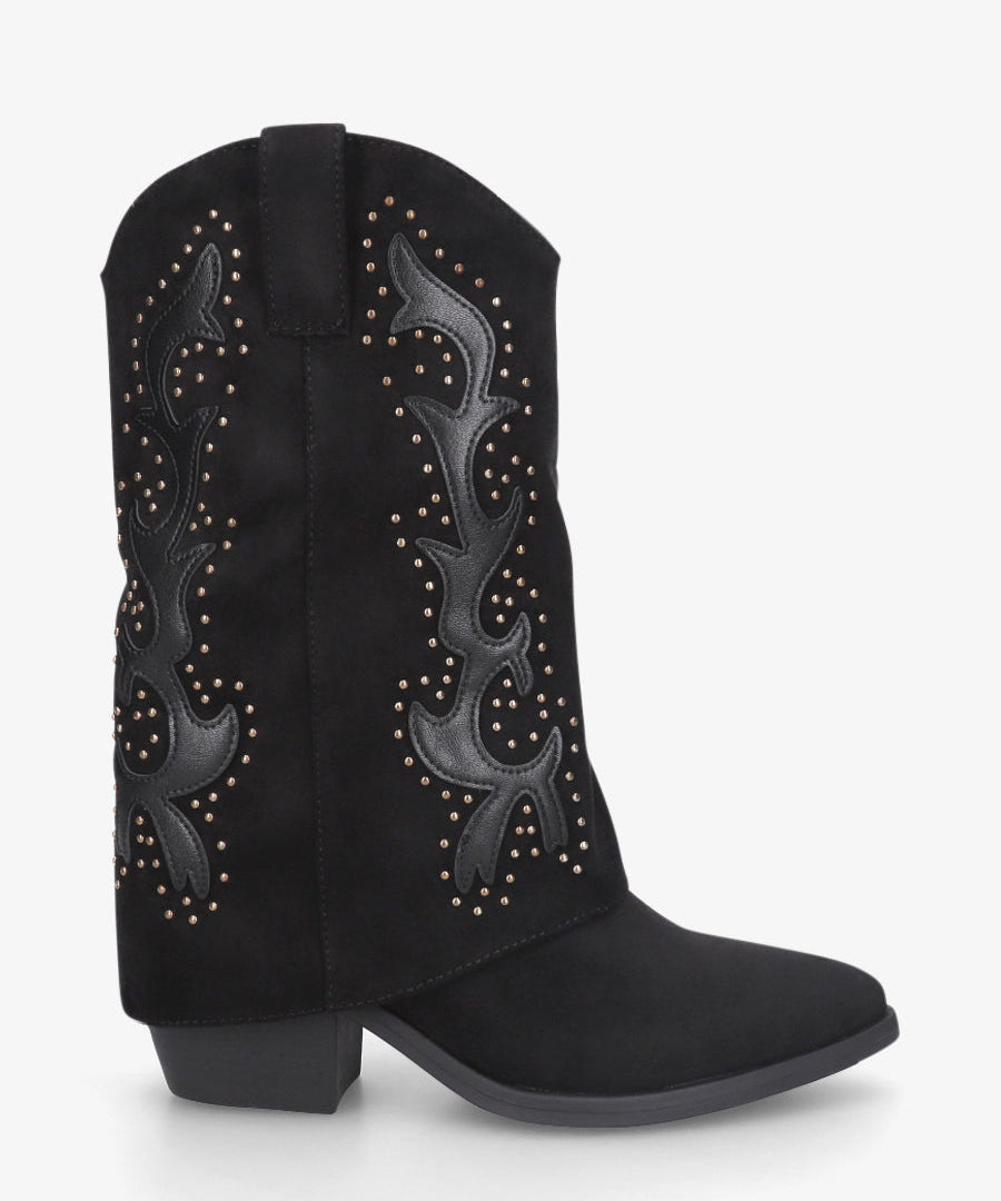 Studs westernové kozačky z semiše - Černá