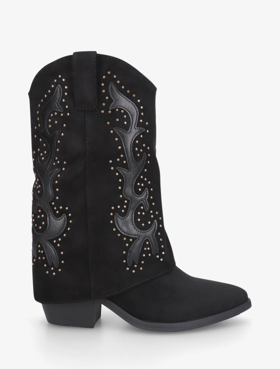 Studs westernové kozačky z semiše - Černá
