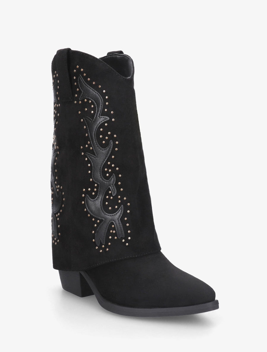 Studs westernové kozačky z semiše - Černá