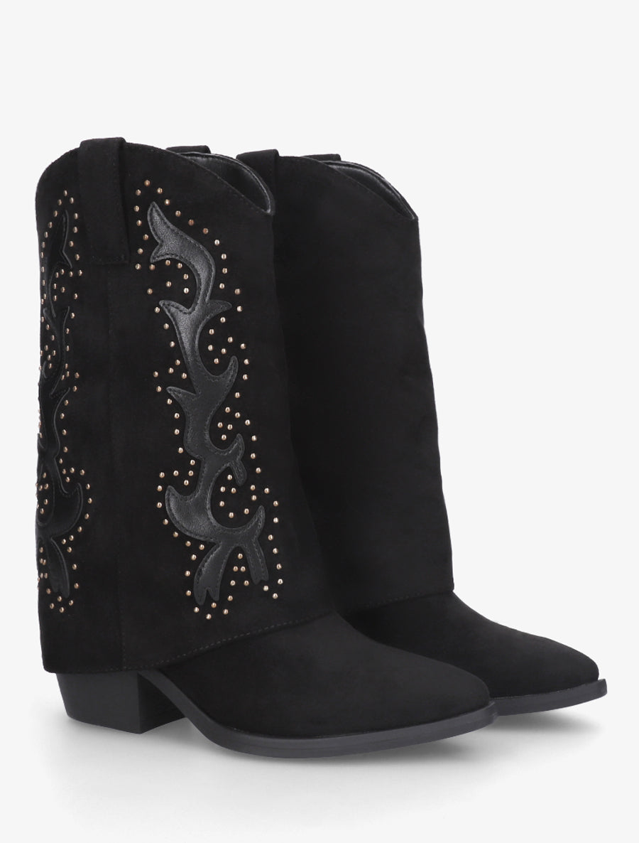 Studs westernové kozačky z semiše - Černá