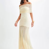 Mystique | Maxi Šaty s Off-Shoulder Mřížkou a Elegantním Střihem