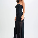 Mystique | Maxi Šaty s Off-Shoulder Mřížkou a Elegantním Střihem