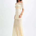 Mystique | Maxi Šaty s Off-Shoulder Mřížkou a Elegantním Střihem