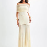 Mystique | Maxi Šaty s Off-Shoulder Mřížkou a Elegantním Střihem
