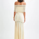 Mystique | Maxi Šaty s Off-Shoulder Mřížkou a Elegantním Střihem