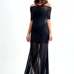 Mystique | Maxi Šaty s Off-Shoulder Mřížkou a Elegantním Střihem