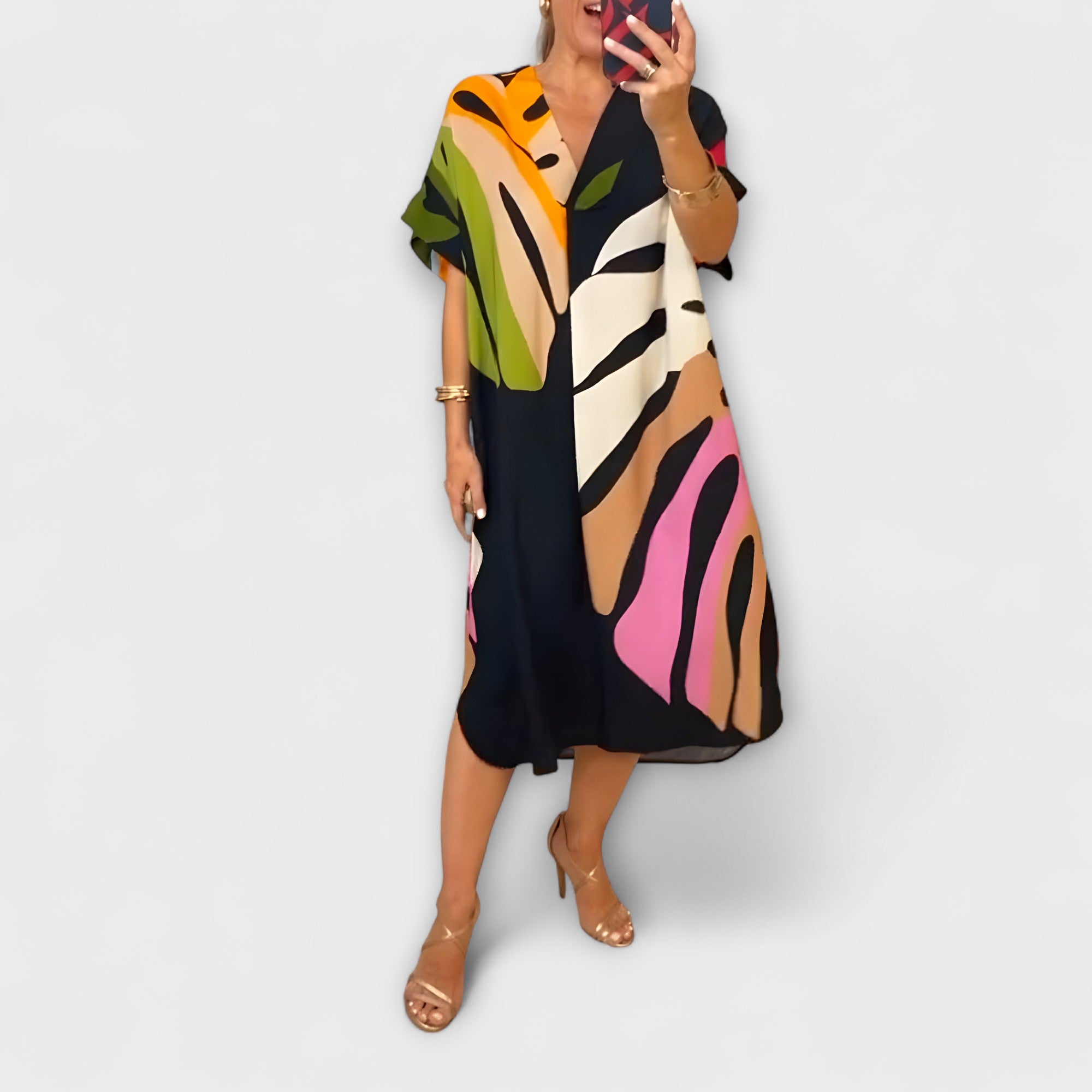Roos - Ležérní šaty s barevným tiskem listů